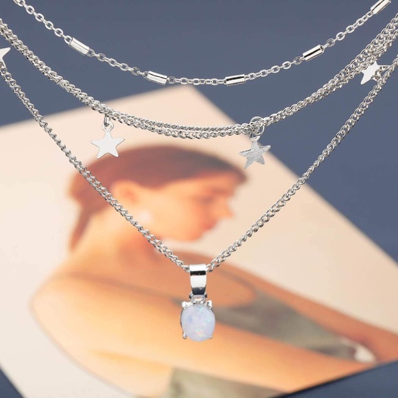 ❤️ 3/$30 Moonstone & Silver Stars Choker Necklace - Picture 5 of 8